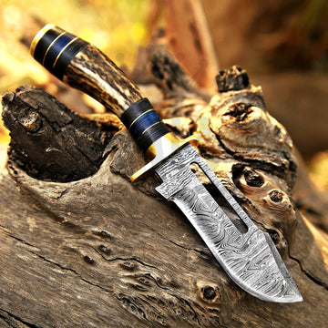 Handmade Damascus Skinner Knife Stag Horn Handle - 8 Inch at best price in USA - majesticblades.com